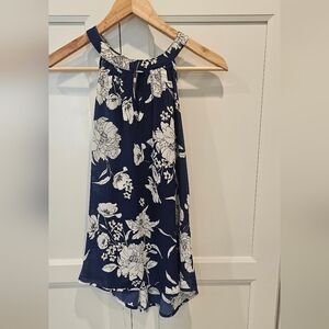 Floral Halter Top in Navy and White